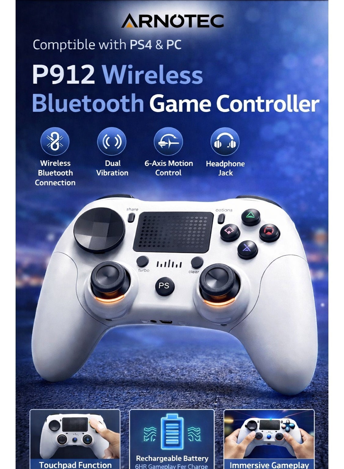 P912 Wireless Bluetooth Game Controller for PS4 &…