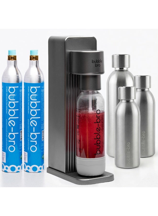 Compare bubblebro Versa Stainless Steel Edition  Comes with 2 x 60L CO₂ Cylinders, 1 x additional 1L SS Bottle & 2 x 500ML SS Bottles  Carbonate Any Drink  Limited Edition Metallic Grey at KSA Price