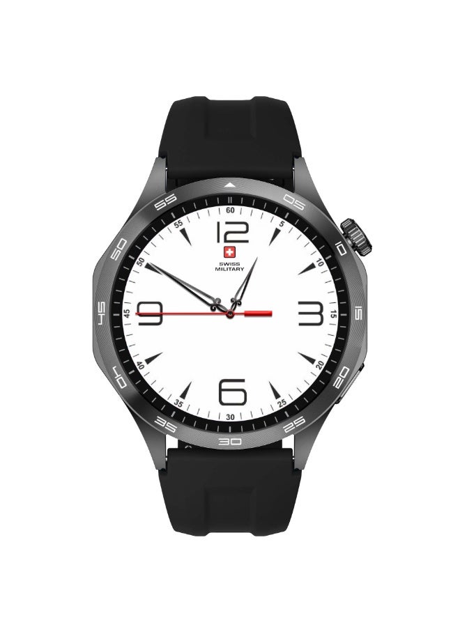Compare Swiss Military Swiss International Classic Smartwatch with Bluetooth Calling, 1.43” AMOLED Display, 7Day Battery, Wireless Charging, Arabic & Hindi, Heart Rate & SpO2 Monitor, IP68, iOS & Android Black Silicone Strap at KSA Price