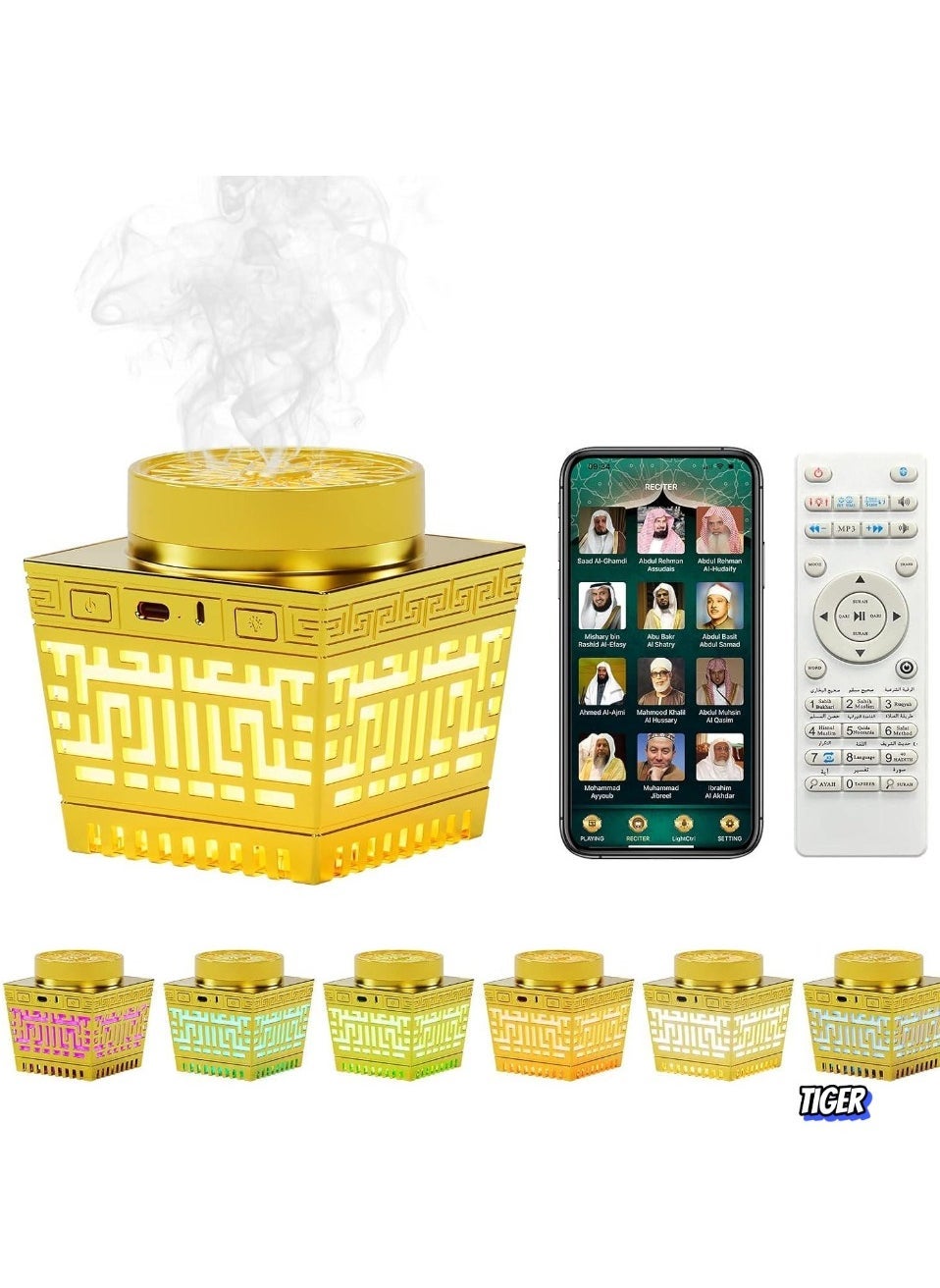 Compare Quran Speaker & Mini Incense Burner Bakhoor with Remote Control, Bluetooth Night Light MP3 Music Player, 114 Quran Chapters, 18 Reciters & 17 Translations, Multicolor LED Changing Light, Ideal Gift for Muslims at KSA Price