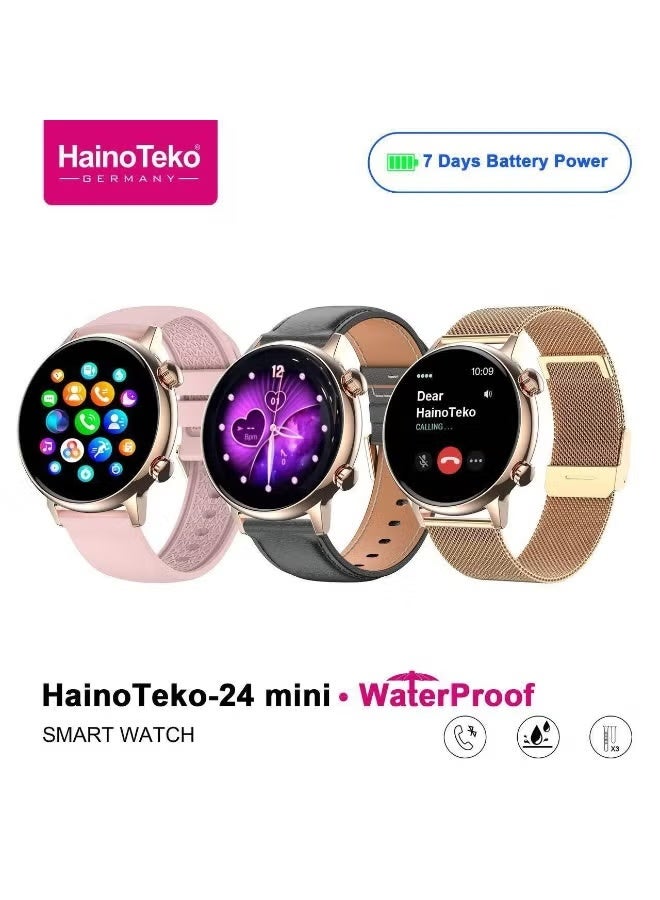 Compare 24 Mini Waterproof Smartwatch with AMOLED Display, 7Day Battery Life, Health & Fitness Tracking, Bluetooth Notifications, and 3 Interchangeable Straps – Gold Smartwatch for Women for Daily Wear, Workouts, Office, and Active Lifestyle at KSA Price