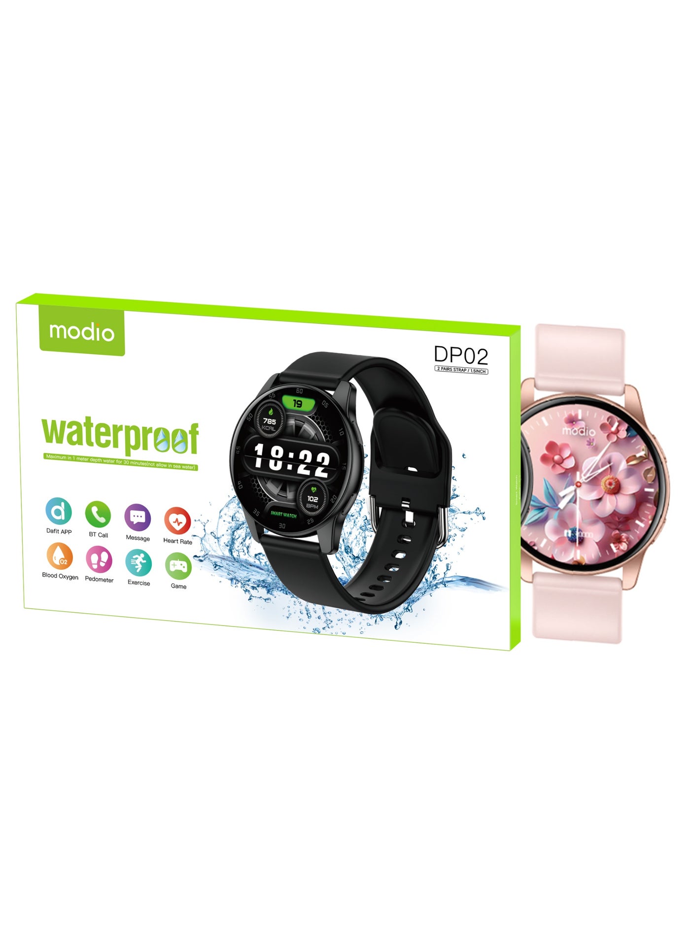Modio DP02 Waterproof Smartwatch with 1.5-Inch Curved…
