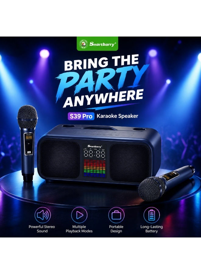 S39 Pro Karaoke Speaker with 2 Wireless Microphones,…