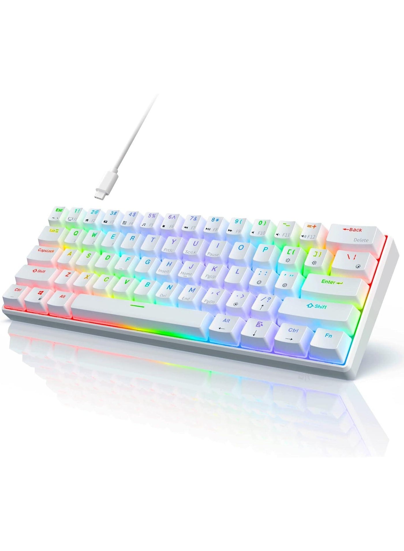 Compare 61 Key White RGB Mechanical Gaming Keyboard, QMKVIA Programmable, ANSI US Layout, Detachable Type‑C Cable for PC and Mac Gamers at KSA Price