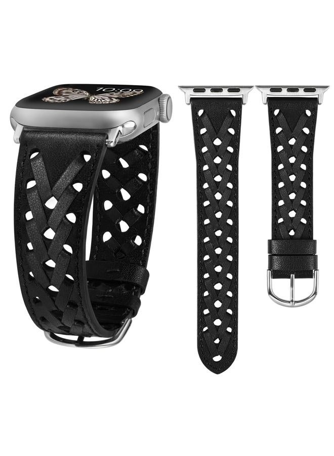 Compare Leather Band Compatible with Apple Watch Band 38mm 40mm 41mm 42mm 44mm 45mm 46mm 49mm Women Men Dressy Breathable Hollowout Braided Strap for iWatch Series 10 9 Ultra SE 8 7 6 5 4 3 2 1 at KSA Price