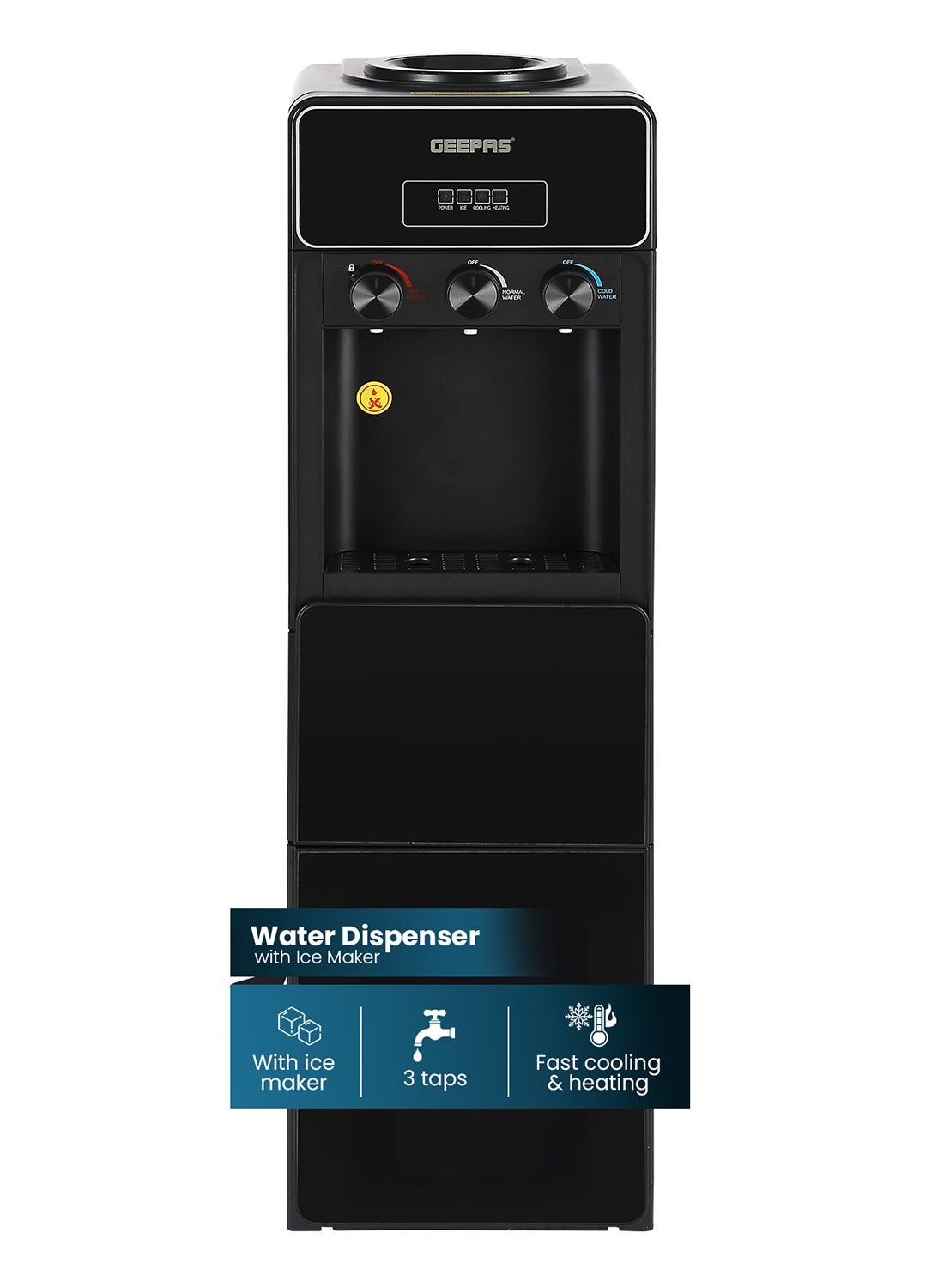 Compare Water Dispenser with Ice Maker | 3 Taps Hot, Cold & Normal 630 W |  2in1 Function, 10kg Ice Capacity | Stainless Steel Tank, Child Lock  | GIM17042 Black GIM17042 Black at KSA Price