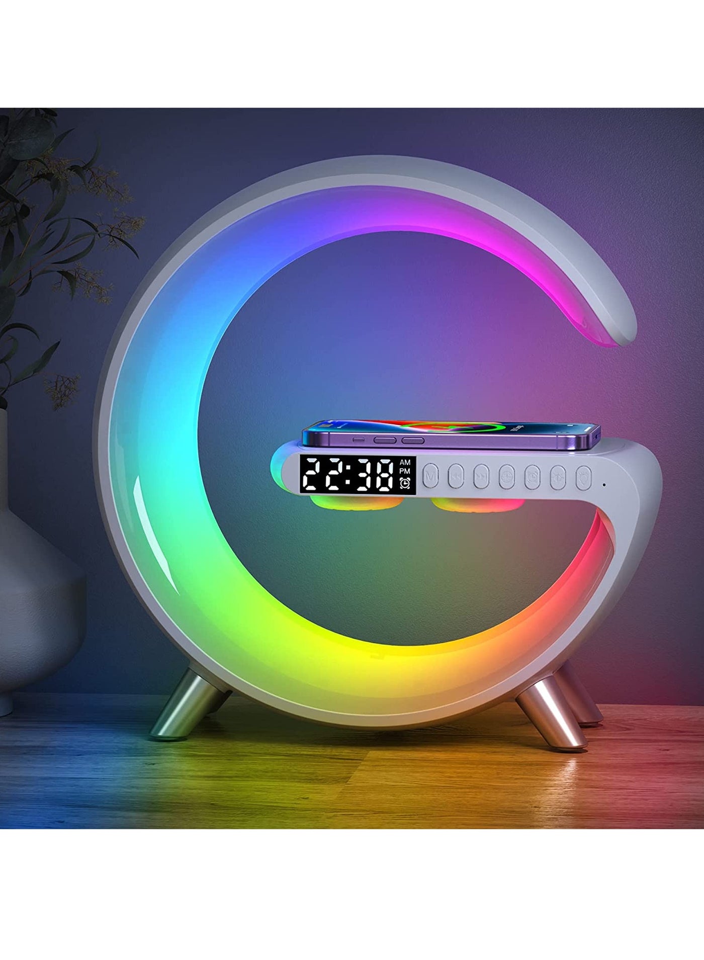 Compare RGB Atmosphere Lamp,Color Changing Mood Light with Wireless Charger,15W LED Bedside lamp with Time Display, Dimmable Night Light with Alarm Clock, Bluetooth Speaker and APP Control for Bedroom, Party at KSA Price