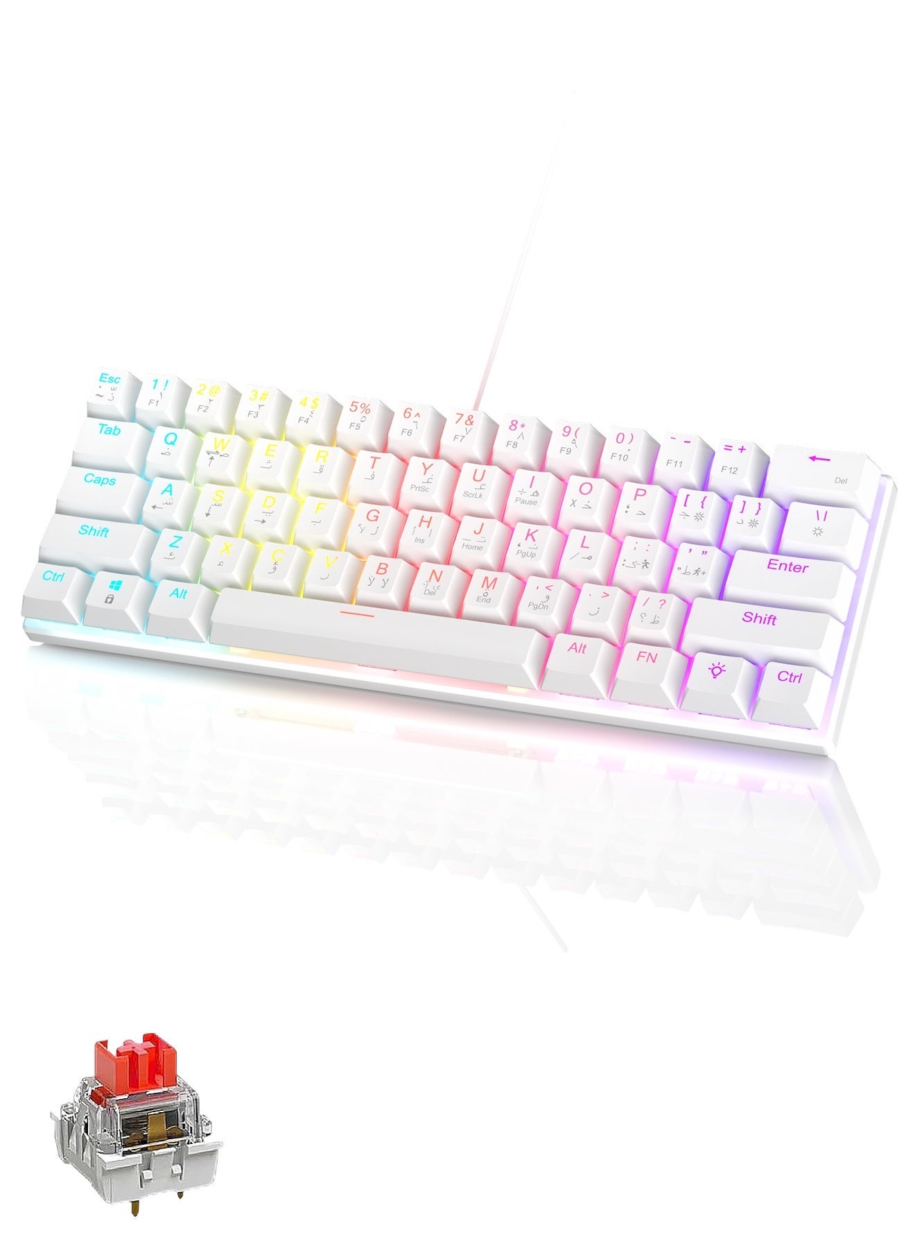61-Key English Arabic Mechanical Keyboard, Red…