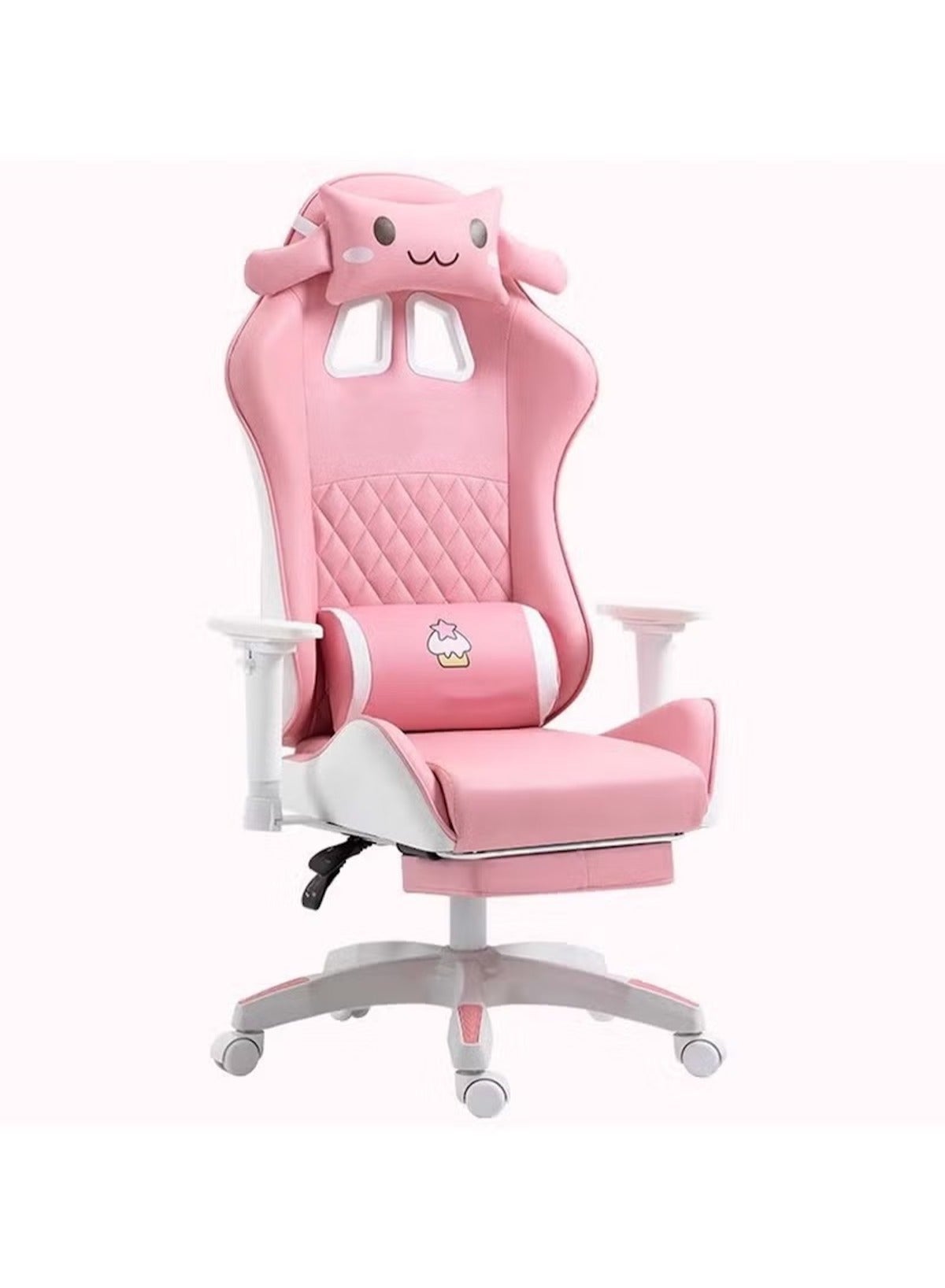Pink Cartoon Gaming Chair with Footrest – Ergonomic…