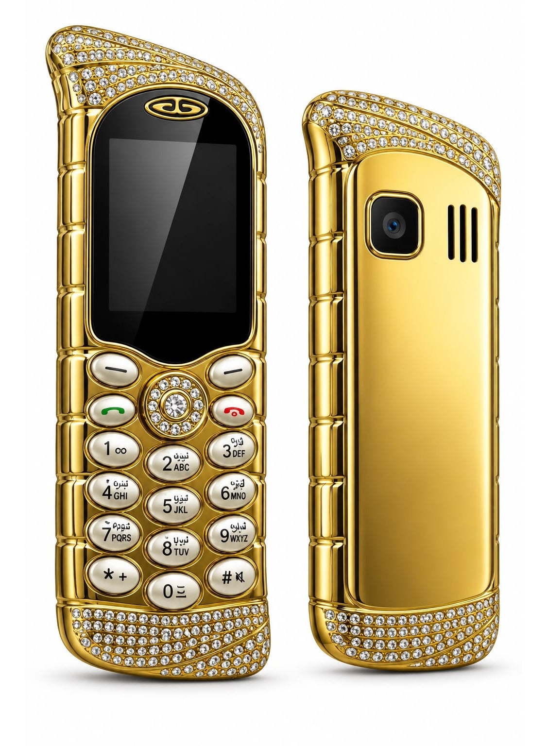 Compare Luxury Dual SIM Keypad Mobile Phone, 18K GoldPlated with Crystal Details and Red Textured Leather at KSA Price