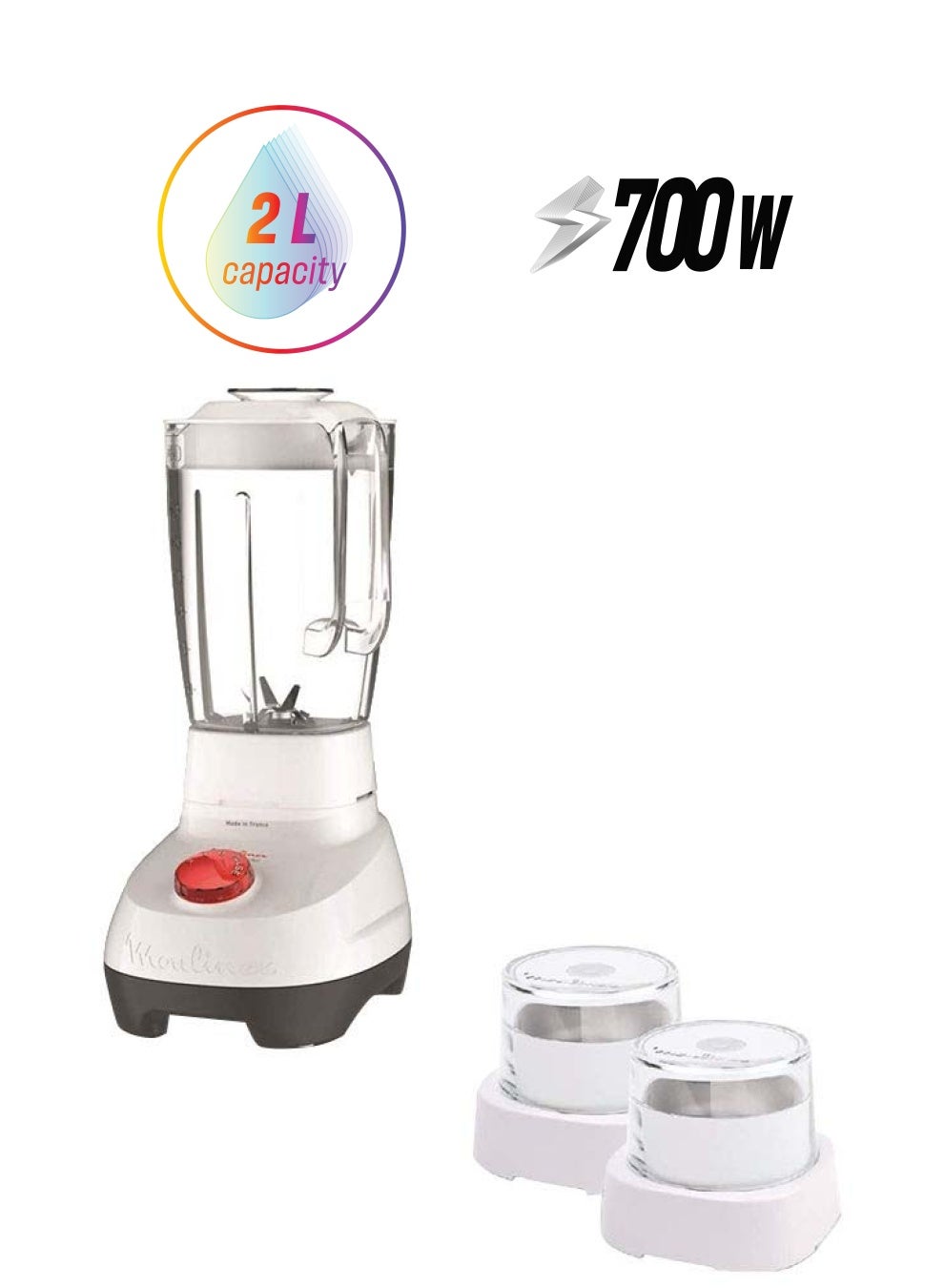 Compare Superblender Kitchen Blender, Large Capacity, 2 stainless Steel Accessories Grster and Grinder, 2 speeds, Pulse, 4 removable blades 2 L 700 W LM207127 WhiteClear at KSA Price