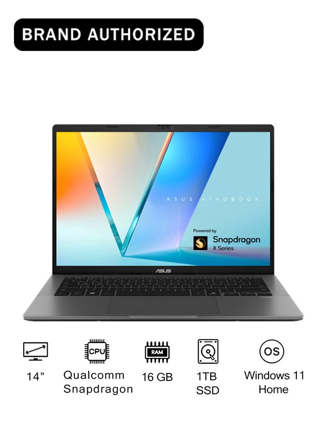 Compare Vivobook S Laptop With 14Inch Full HD Display,Qualcomm Snapdragon Processor16GB RAM1TB SSDQualcomm UMA GraphicsWindows 11 Home English Gray at KSA Price