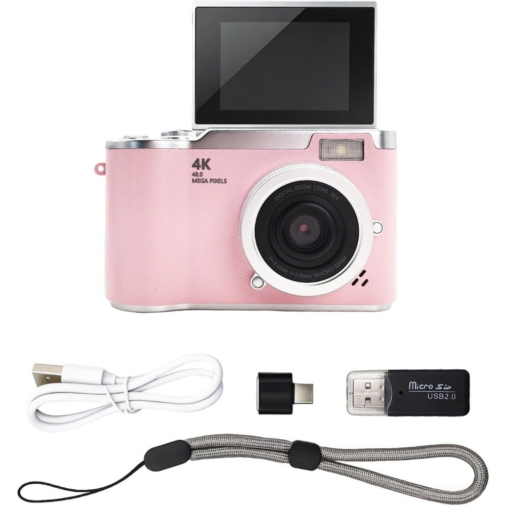 Pink 4K Retro Digital Camera 48MP Selfie Vlog With…