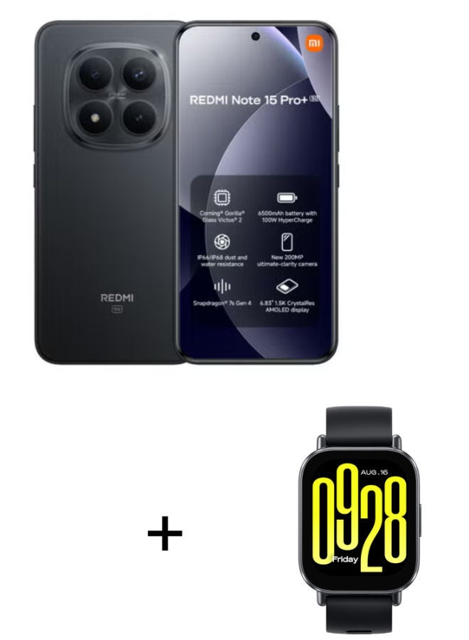 Compare Redmi Note 15 Pro+ Dual SIM Black 12GB RAM 512 5G With Free Redmi Watch Active 5  Color of gift may vary at KSA Price