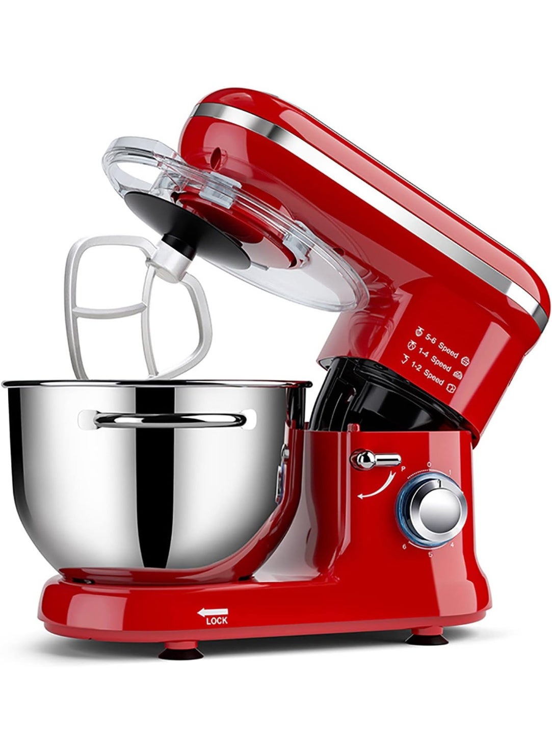 Compare NOVA Electric Stand Mixer 6 Litre Stainless Steel Bowl 1100W Powerful Motor 6 Speeds Plus Pulse Function Tilt Head Design With Whisk Beater Dough Hook And Transparent Anti Splash Lid For Home Baking Red at KSA Price