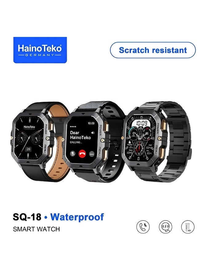 Compare Hainoteko Germany SQ18 Smartwatch with HD IPS AMOLED Display, 1ATM Waterproof Rating, Bluetooth Calling, 10Day Battery Life, and 3 Pairs of Straps – Titanium Black at KSA Price