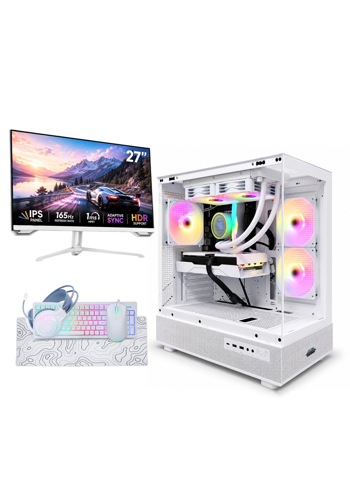 Compare AllinOne Gaming PC Bundle  Intel Core i512400F, NVIDIA GeForce RTX 5060 8GB, 16GB RAM, 1TB NVMe SSD, 27 FHD 165Hz Monitor, Keyboard, Mouse, Headset, Windows 11 Pro, RGB White at KSA Price