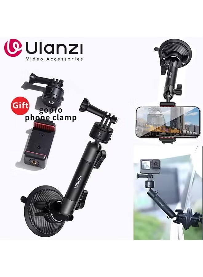 Compare Ulanzi ZJ01 Car Suction Cup Mount 360° Rotation With Phone Clamp Go Pro Adapter Windshield Camera Bracket For GoPro Camera Phone at KSA Price