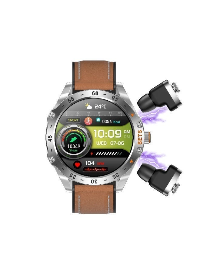 Compare HYPE Smartwatch with Earbuds, Bluetooth Calling, Water Resistant, Silver Dial with 2 Brown Leather Bands at KSA Price