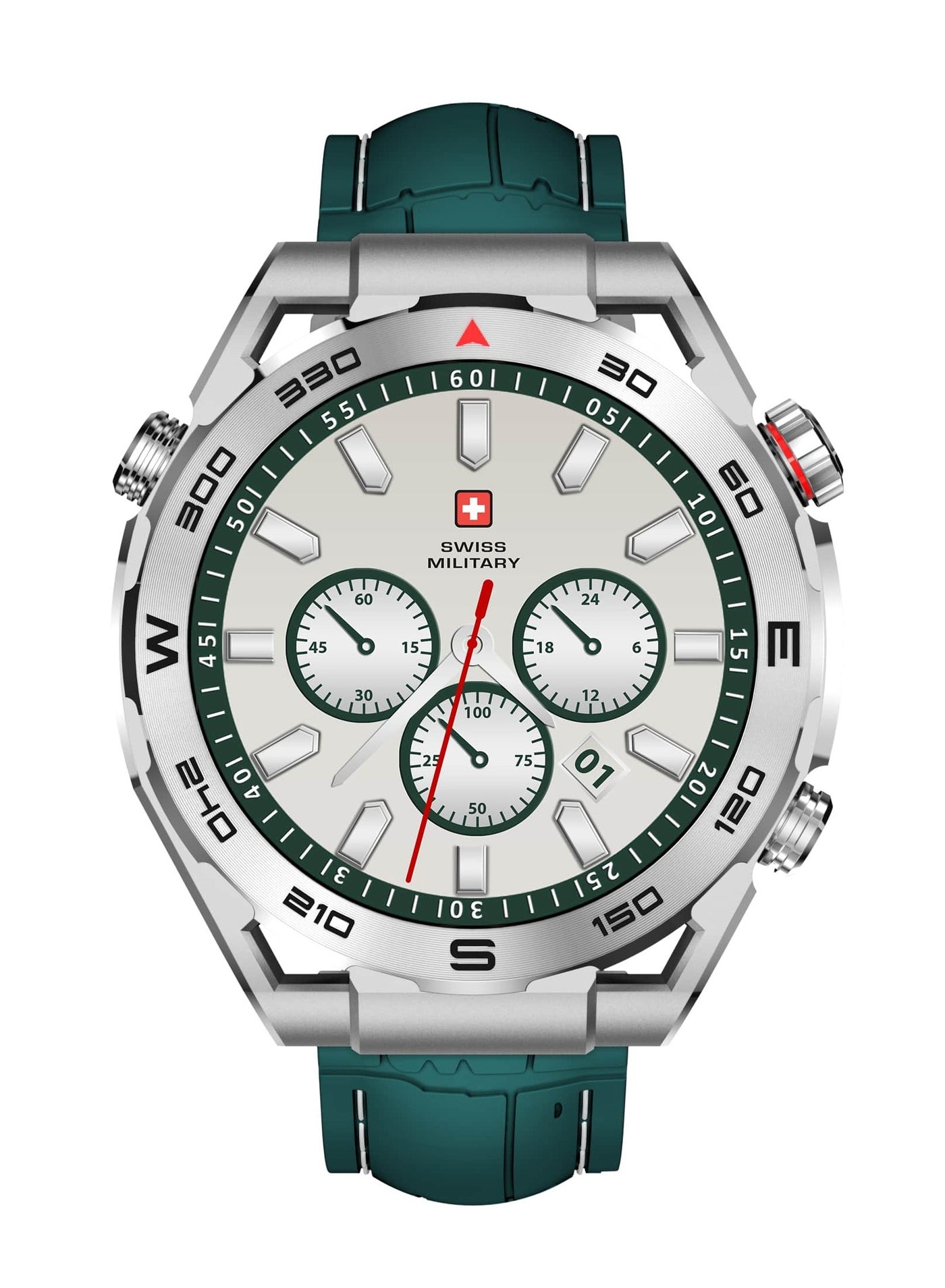 Compare Swiss Military DOM3 Smartwatch 1.43 AMOLED, Bluetooth Calling, Multi Language, Health & Sports Tracking, Wireless Charging, 7 Days Battery, IP67, iOSAndroid Compatible, Silver Frame + 2 Straps at KSA Price