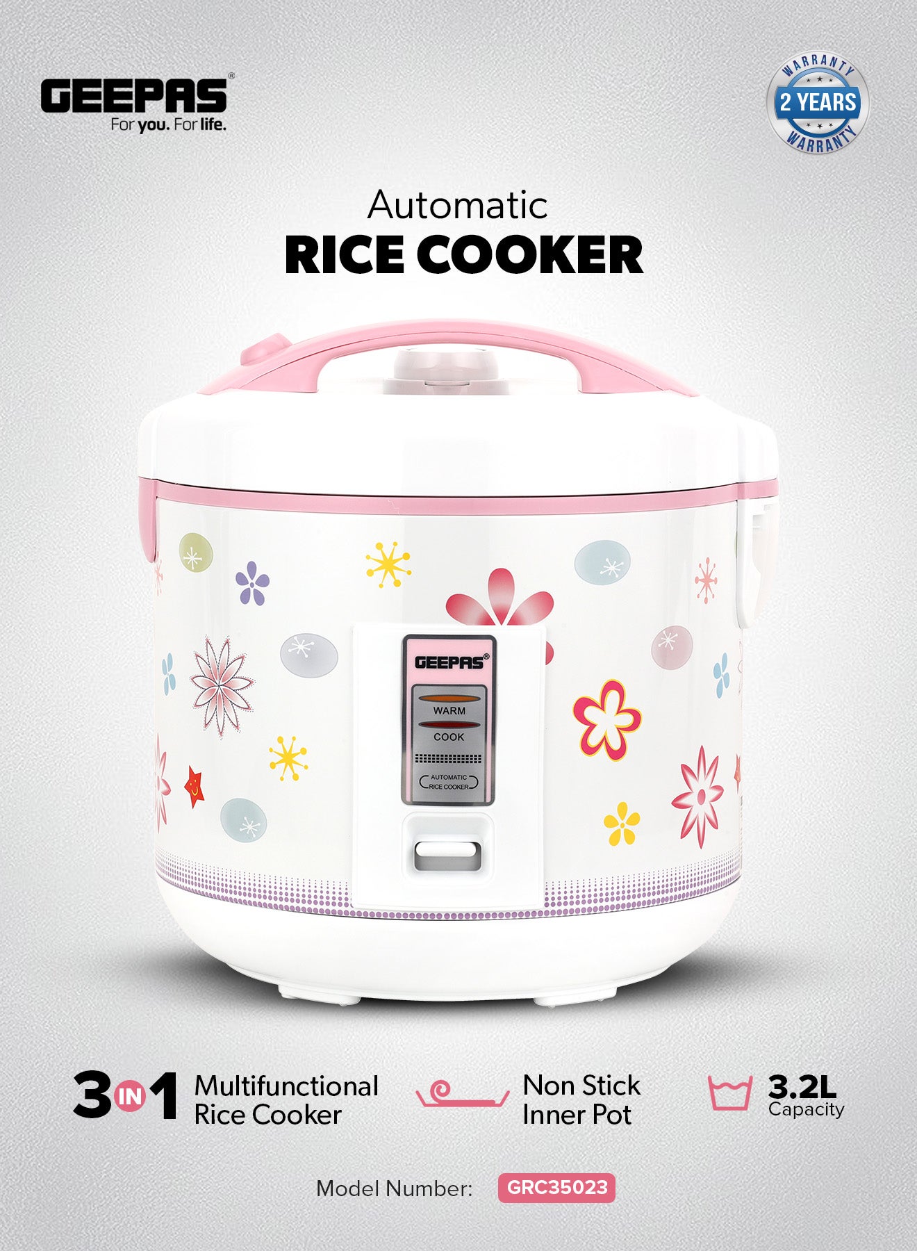 3.2Liter Automatic Rice Cooker with Cook, Steam, and…