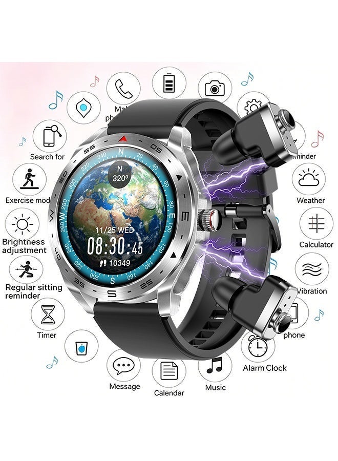 Compare Mens Smart Bluetooth Watch with Builtin Bluetooth Earbuds, 1.52inch HD Full Touch Screen, Over 100 Watch Faces Optional, Multiple Sports Modes, Sports and Sleep Monitoring, 2in1 Earbud and Watch Combo, Model RTT95 at KSA Price