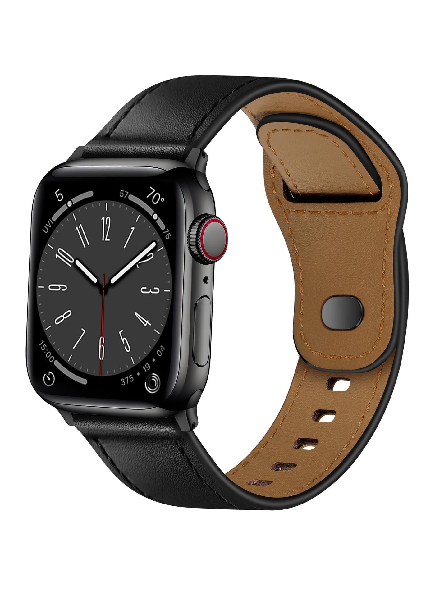 Compare Leather Watch Band for Apple Watch Ultra, 49mm45mm44mm42mm, Replacement Genuine Leather Band Strap for Apple Watch Series 9 8 7 6, Black at KSA Price