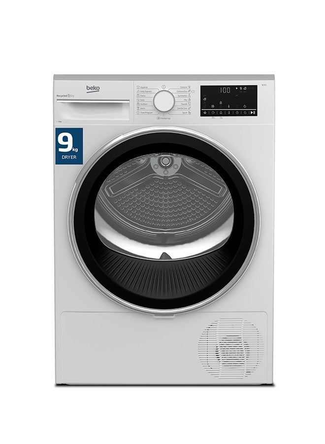 Compare 9 kg Condenser Tumble Dryer, 15 Programmes, Low Noise, AquaWave Technology, Advanced Sensor Drying, Reversable Door, Drum Light, Digital Display 9 kg DC9W White at KSA Price