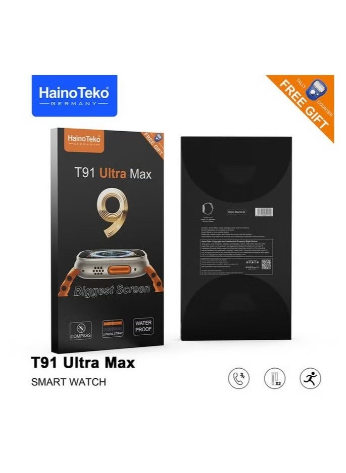 Compare Germany T91 Ultra Max Smart Watch – Largest Screen, Compass Function, Waterproof Design, Two Interchangeable Straps, Advanced Health Monitoring, Free Gift Included, Ideal for Fitness & Outdoor Activities at KSA Price