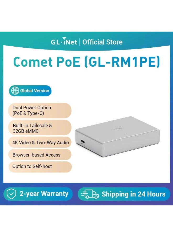 Compare GL.iNet GLRM1PE Comet PoE Remote KVM Control Over Internet – PoETypeC Dual Power Option 4K@30Hz,32GB EMMC Tailscale Support for PC Server Remote Access Power Management Adapted KVM Switches at KSA Price