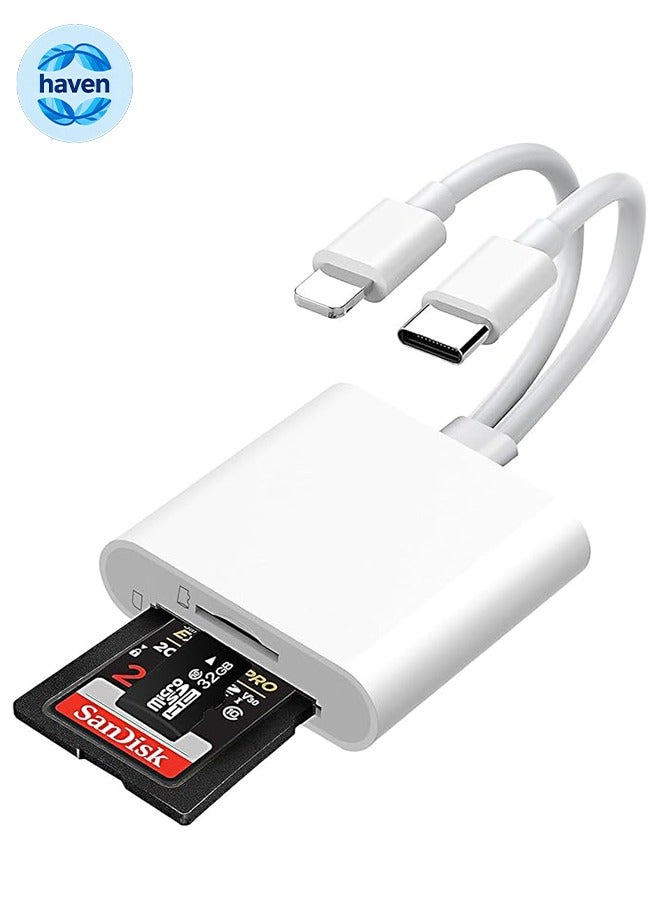 Compare Sd Card Reader for iPhone iPad Camera, Dual Card Slot Memory Card Reader Supports SD and TF Card Trail Camera Viewer Sd Card Adapter Portable Micro Sd Card Reader Plug and Play at KSA Price