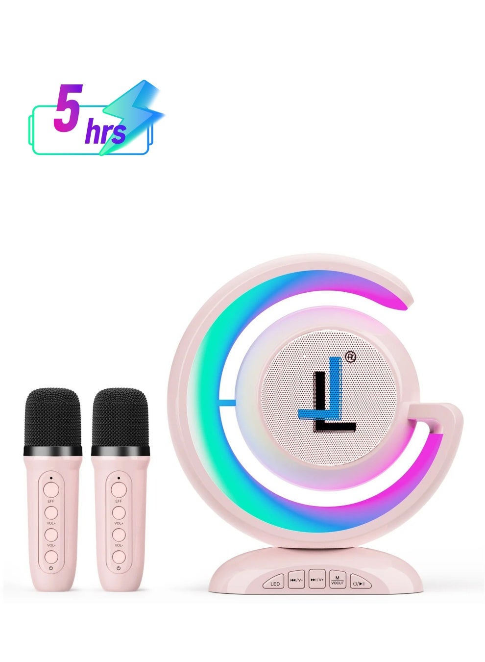 Compare Wireless Karaoke Speaker with 2 Microphones & Led Lights, Rechargeable Type C, Supports Bluetooth, USB, TF Card, Aux for Home and Outdoor Gatherings, 4 Voice Channels Pink at KSA Price