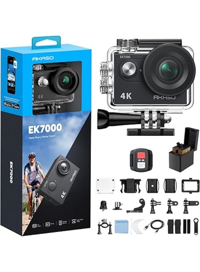 Compare AKASO EK7000 4K30FPS 20MP WiFi Action Camera with EIS Ultra HD 131FT Waterproof Underwater Camera Remote Control 4X Zoom Support External Microphone Black at KSA Price