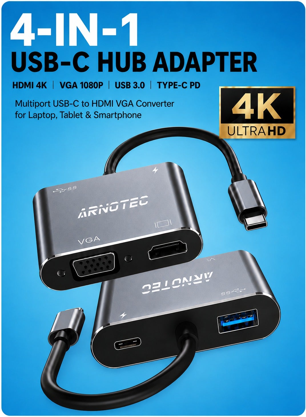 Compare 4in1 USBC Hub Adapter with HDMI 4K, VGA 1080P, USB 3.0 & TypeC PD – Multiport USBC to HDMI VGA Converter for Laptop, Tablet & Smartphone Grey at KSA Price