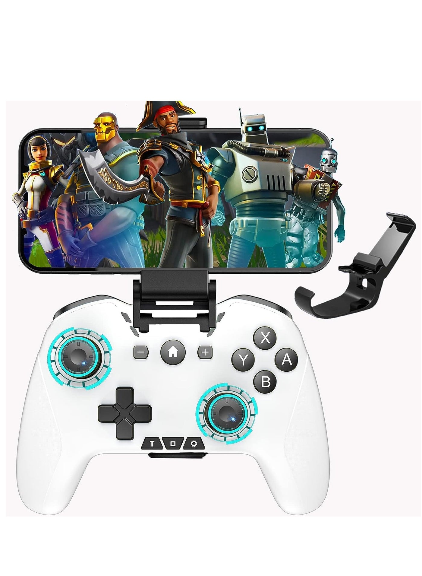 Compare Bluetooth Controller for iPhoneMobile PhoneSwitchMaciPadAndroidLaptop, Switch Pro Controller Gamepad Joystick for Apple Arcade MFi Games With Clip, Backbone and Trigger Keys, White&Black at KSA Price