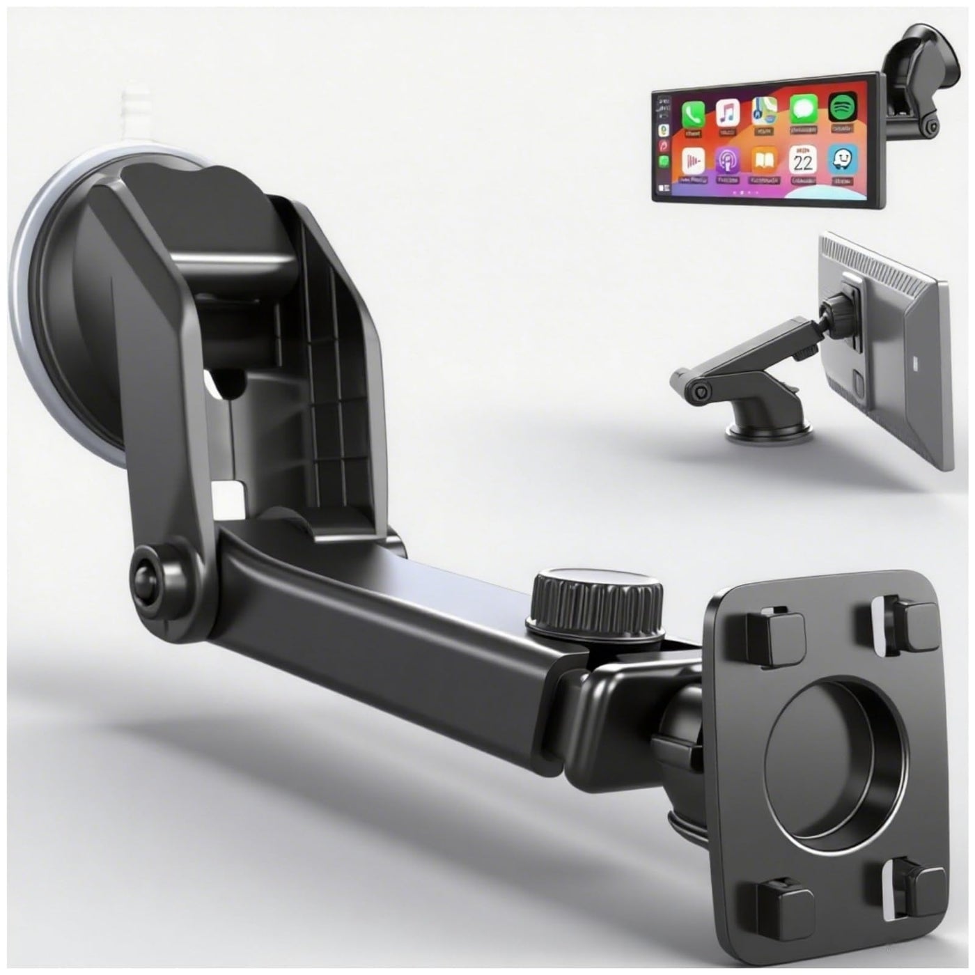 Compare Epronic 360° Rotation Suction Cup Mount for Car Stereo, Portable Apple Carplay Display Holder Dashboard Replacement Mount Bracket for All Navigator CarPlay with 4 Holes on the Back at KSA Price