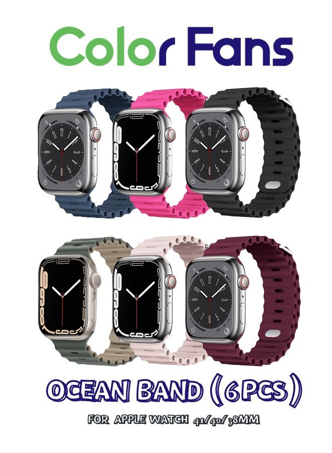 Compare Apple Watch UltraSeries 81 Ocean Band 6Pack: 3841mm Silicone Straps in Abyss BlueBarbie PinkBlackKhalkigreenPink SandWine Red for Men and Women at KSA Price