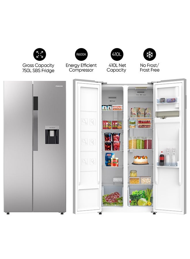 Compare 750L410L Gross Net, Side By Side Double Door Refrigerator With Energy Effecient Inverter Compressor, Temp Display Mirror, High Efficient Defrosting, Steel Finish Body 474.5 kW NRF750SBSD5 Silver at KSA Price
