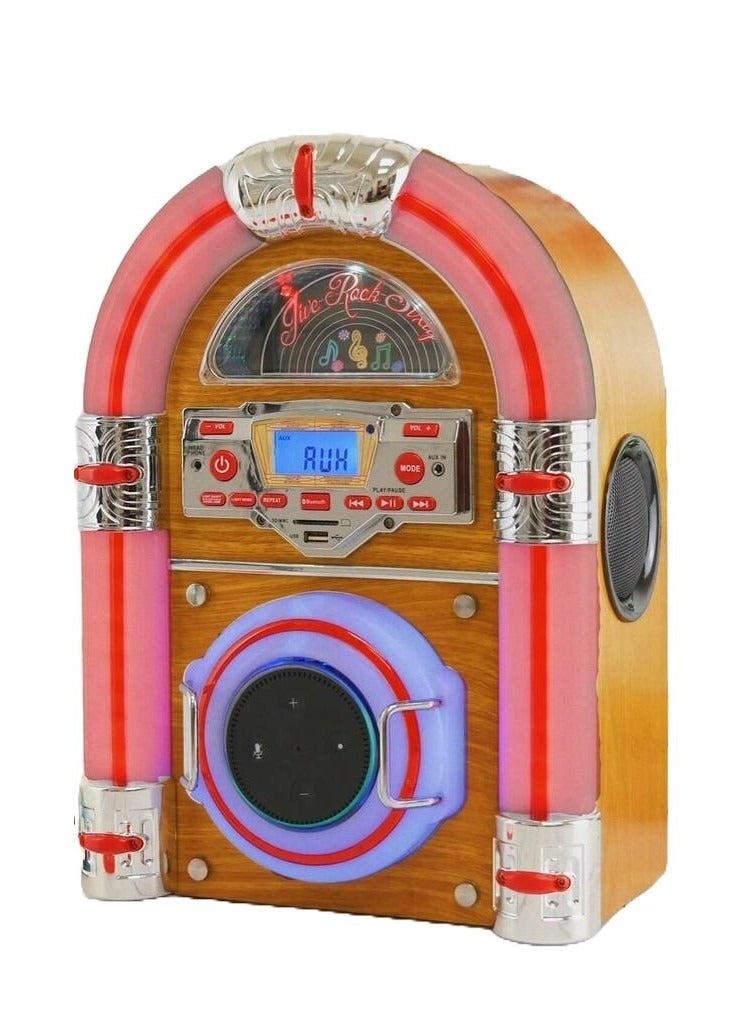 Compare Steepletone Jive Rock Sixty Retro Table Top Mini Jukebox with CD Player FM Radio Bluetooth USBSB MP3 Playback 7 Color Changing LED Lighting Modes at KSA Price
