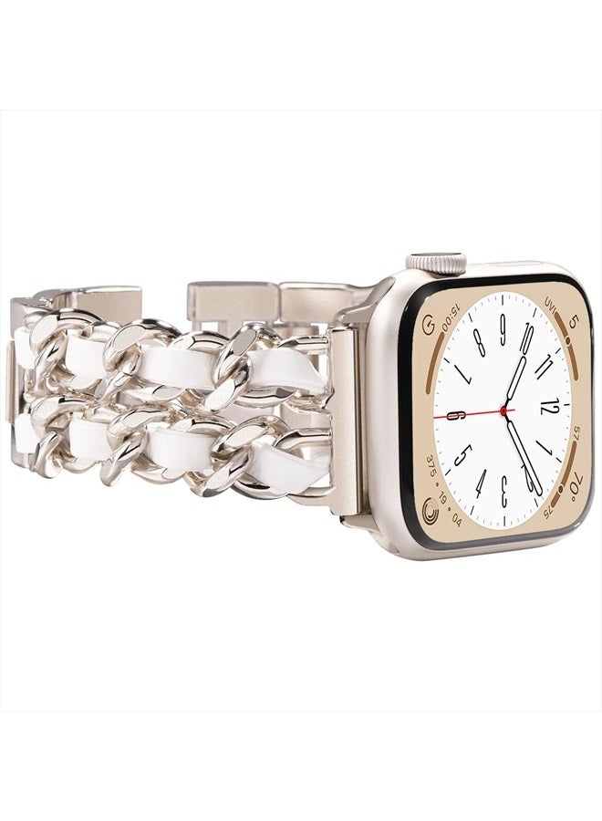 Compare Compatible for Apple Watch Band 41mm 40mm 38mm Series7 SE 6 5 4 3, Jewelry Bracelet for iWatch Band Womens, Starlight Link with White Leather at KSA Price