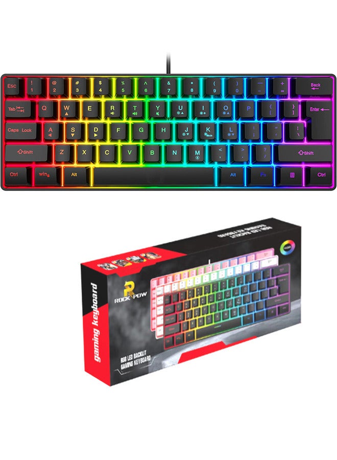 Compare Rock Pow 60% Wired Gaming Keyboard, RGB Backlit UltraCompact Mini Keyboard, Waterproof Small Compact 61 Keys Keyboard for PCMac Gamer, Typist, Travel, Easy to Carry on Business Trip Black at KSA Price
