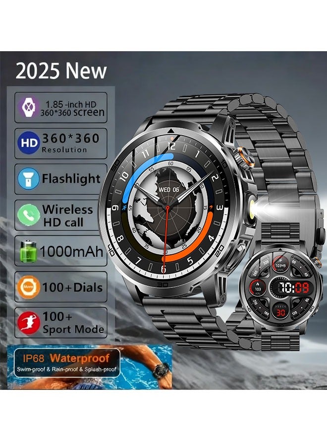 Compare Mens Bluetooth Smart Watch, 1.85Inch HD HighDefinition Touch Screen, 360*360 High Resolution, LED Flashlight, IP68 Daily Waterproof, 1000mAh Long Battery Life Battery, Sports And Sleep Monitoring, Multiple Sports Modes, DIY Personalize at KSA Price