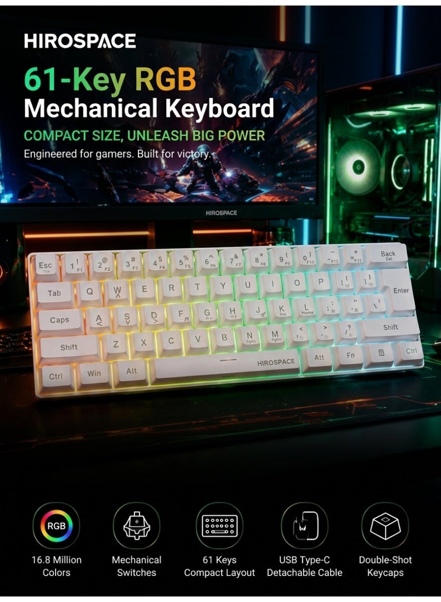 Compare HIROSPACE 60% Wired Membrane Keyboard, Ultra‑Slim Compact 61‑Key Mini White Keyboard, Portable USB Plug‑and‑Play Keyboard for Laptop PC Office & Gaming at KSA Price