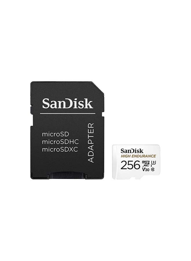 Compare 256 GB High Endurance microSDXC + SD Adapter  for dash cams & home monitoring, up to 20,000 Hours, Full HD  4K videos, up to 10040 MBs ReadWrite speeds, C10, U3, V30 SDSQQNR256GGN6IA at KSA Price