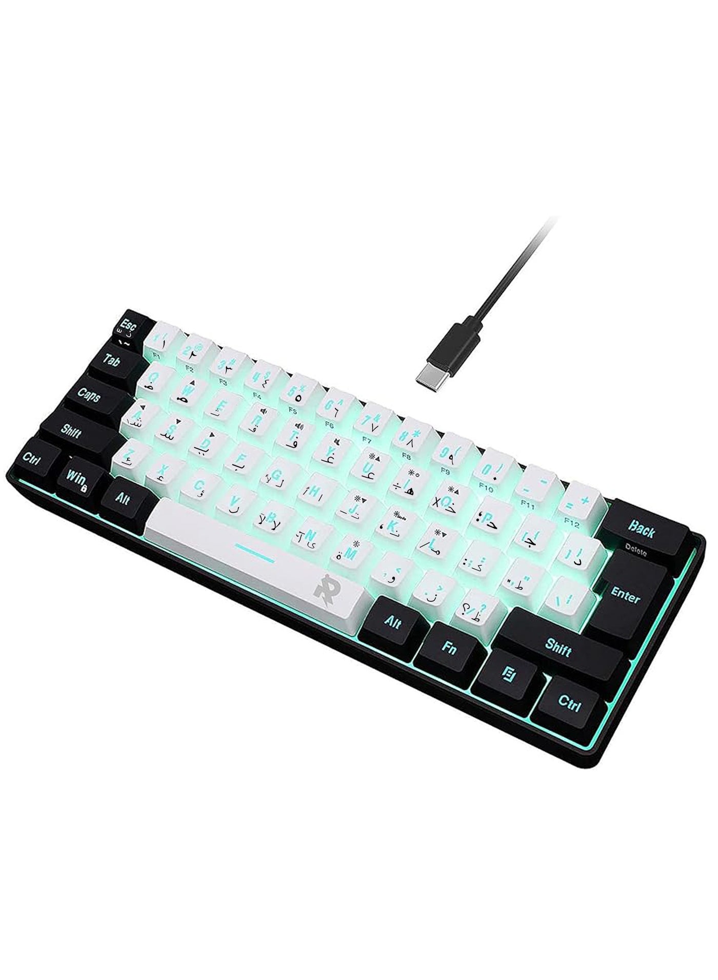 Compare ROCK POW Arabic English 60% Wired Gaming Keyboard RGB Backlit 61 keys Membrane Gaming Keyboard, UltraCompact Mini Waterproof Keyboard for PC Computer Gamer  Black White at KSA Price