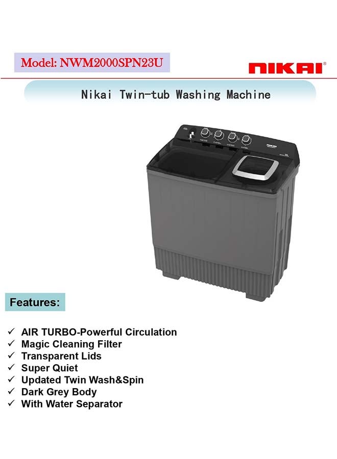Compare 20Kg SemiAutomatic TwinTub Washing Machine, 20Kg Wash and 12Kg Spin Capacity with Magic Cleaning Filter, Air TurboPowerful Circulation  20 kg 61 kW NWM2000SPN23U Black at KSA Price