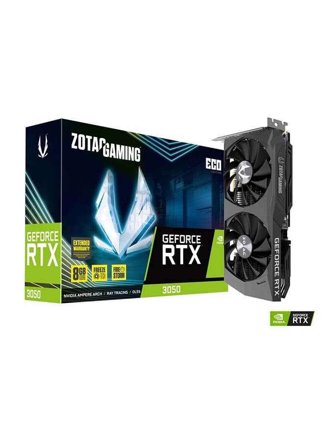 Compare GAMING GEFORCE RTX 3050 ECO Edition Graphics Card, 8GB GDDR6 128bit Memory, 14 Gbps Memory Clock, 1777 MHz Boost Clock, 2560 CUDA, PCI E 4.0 8x, 3x DP 1.4a  1x HDMI | ZTA30500K10M Black at KSA Price