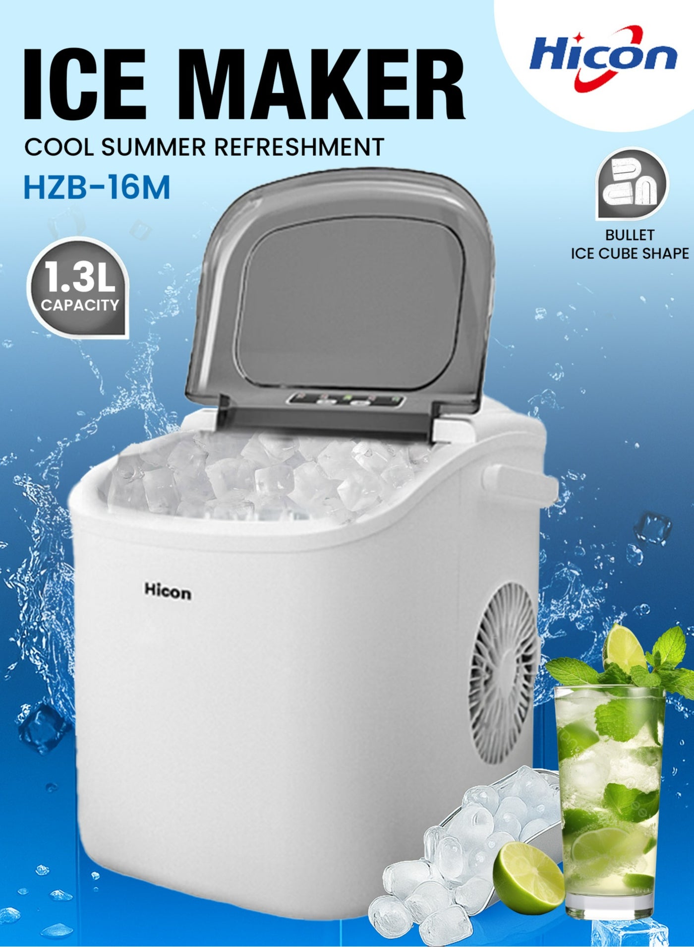 Compare Automatic Ice Maker, 15kg 24hrs Ice Production, Round lce Cube Shape,1.3 Liter Capacity With 613mins Ice Making, LED Display 6.2kg 110W for Home Kitchen, Bars, Coffee Shops, Restaurant HZB16MWhite at KSA Price