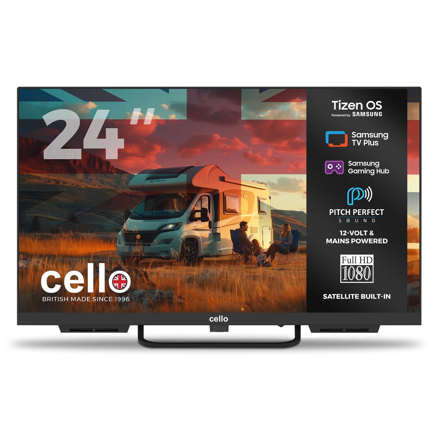 Compare Cello Ctrav24TZ 24 Tizen OS Smart LED 12V Traveller TV, Samsung, Builtin Satellite, Gaming Hub, Pitch Perfect Speakers, Bluetooth, Netflix, UK Made, Motorhomes, HGVs & Boats, 2026 at KSA Price
