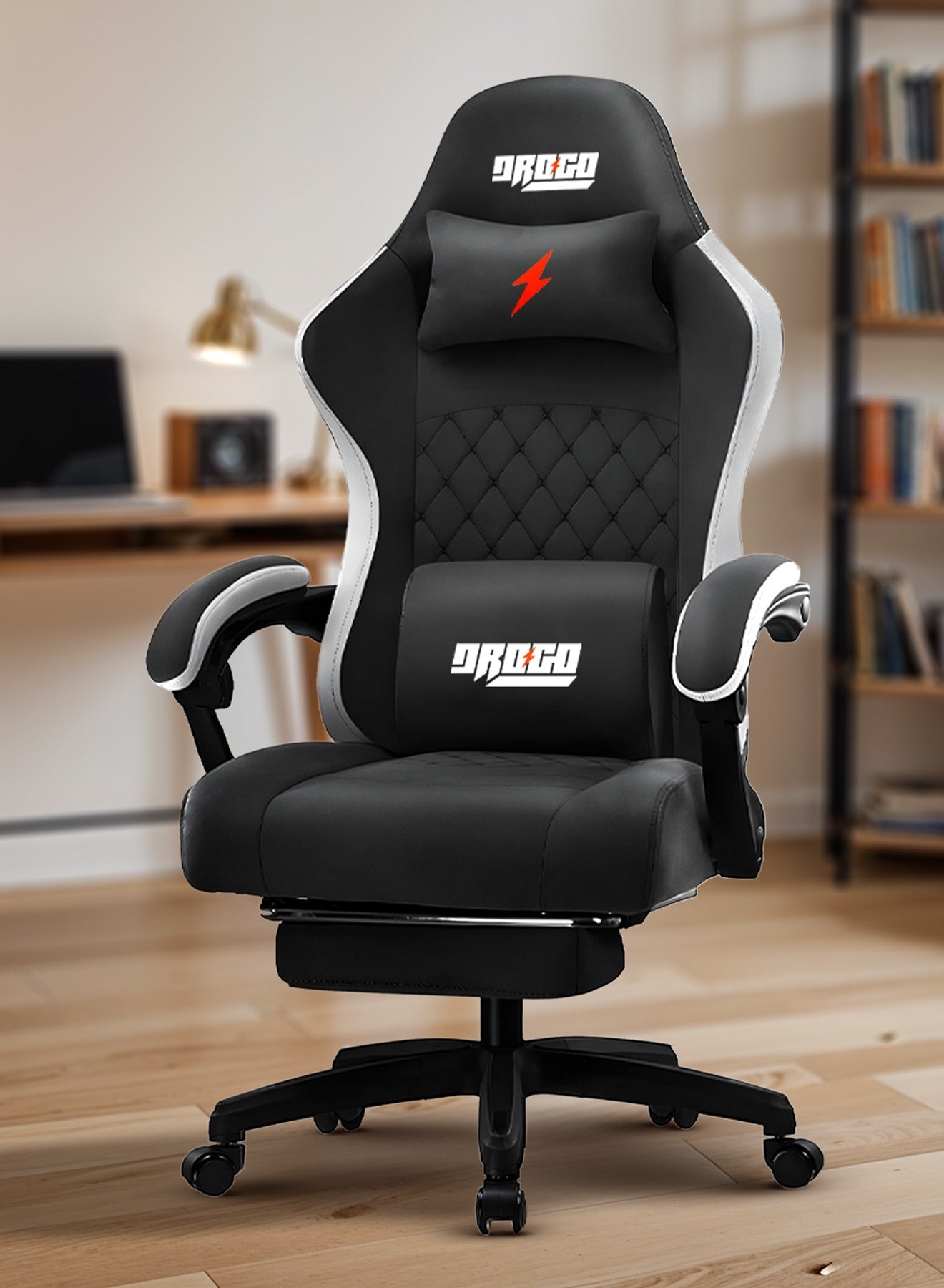 Compare Throne Ergonomic Gaming Chair, Video Game Chair with Linkage Armrest, Footrest & Adjustable Seat Computer Chair with Fabric, Head & Massager Lumbar Pillow Home & Office Chair with Recline Black at KSA Price